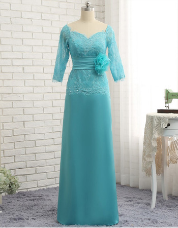 Elegant Long Chiffon Tulle Mother Formal Dress with 3/4 Long Sleeves
