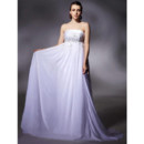Empire Waist Strapless Long White Chiffon Prom Evening Dress for Women