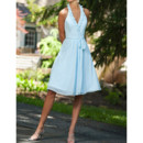 Discount Designer Halter V-Neck Knee Length Chiffon Bridesmaid Dress