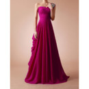 Beautiful Classy A-Line One Shoulder Sweep Train Chiffon Evening Dress