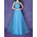 Inexpensive Modest Sheer Bateau Floor Length Organza Formal Evening Dress