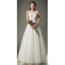 Beautiful A-Line Full Length Satin Tulle Beaded Bridal Wedding Dress