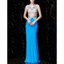 Beautiful Sheath Long Chiffon Prom Evening Dress with Rhinestone