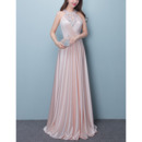 Best Elegant Halter Sleeveless Floor Length Satin Beading Prom Evening Dress