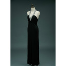 Inexpensive Halter V-Neck Full Length Satin Black Formal Evening Dress