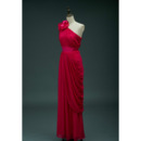 Elegant One Shoulder Floor Length Red Chiffon Pick-Up Formal Evening Dress