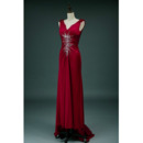 Sexy Sheath V-Neck Sweep Train Satin Beading Formal Evening Dress