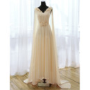 Beautiful V-Neck Sweep Train Chiffon Formal Evening Dress with Ribbons