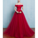 Inexpensive A-Line Off-the-shoulder Sweep Train Organza Red Formal Evening Dress