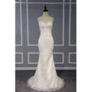 Inexpensive Sexy Sheath Sweetheart Sleeveless Sweep Train Lace Wedding Dress