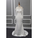 Custom Designer Sheath Off-the-shoudler Bridal Wedding Dress with Long Sleeves