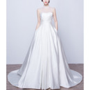 Elegant Modern High-Neck Sleeveless Satin Bridal Wedding Dress with Pockets