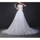 Affordable Gorgeous A-Line Sleeveless Chapel Train Organza Wedding Dress