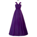 Designer A-Line Floor Length Organza Purple Formal Evening Dress with Straps