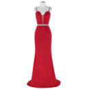 Elegant Sheath Sweetheart Red Chiffon Prom Evening Dress with Spaghetti Straps