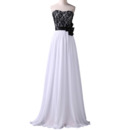 Elegant Floor Length Chiffon Lace Bodice Formal Evening Dress with Belts