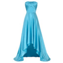 Simple Strapless High-Low Asymmetric Satin Formal Evening Dress