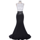 Sexy Mermaid Sleeveless Long White and Black Chiffon Formal Evening Dress