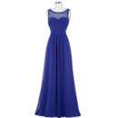 Inexpensive A-Line Full Length Blue Chiffon Tulle Formal Evening Dress