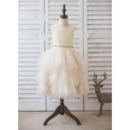 Beautiful Tea Length Satin Organza Bubble Skirt Flower Girl Dress