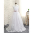 Custom Cap Sleeves Long Organza White Flower Girl/ First Communion Dress