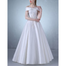 Designer Custom Off-the-shoulder Floor Length Satin Lace-Up Wedding Dress