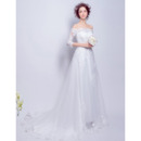 Fashionable Off-the-shoulder Long Wedding Dress with Half Sleeves