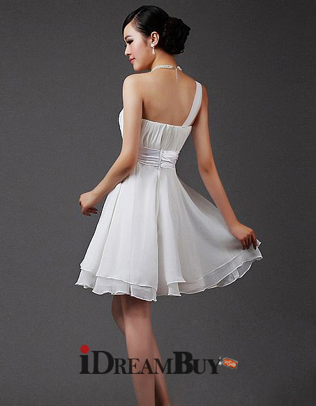 Cheap Custom Beautiful Empire Waist One Shoulder Chiffon A-Line Short ...